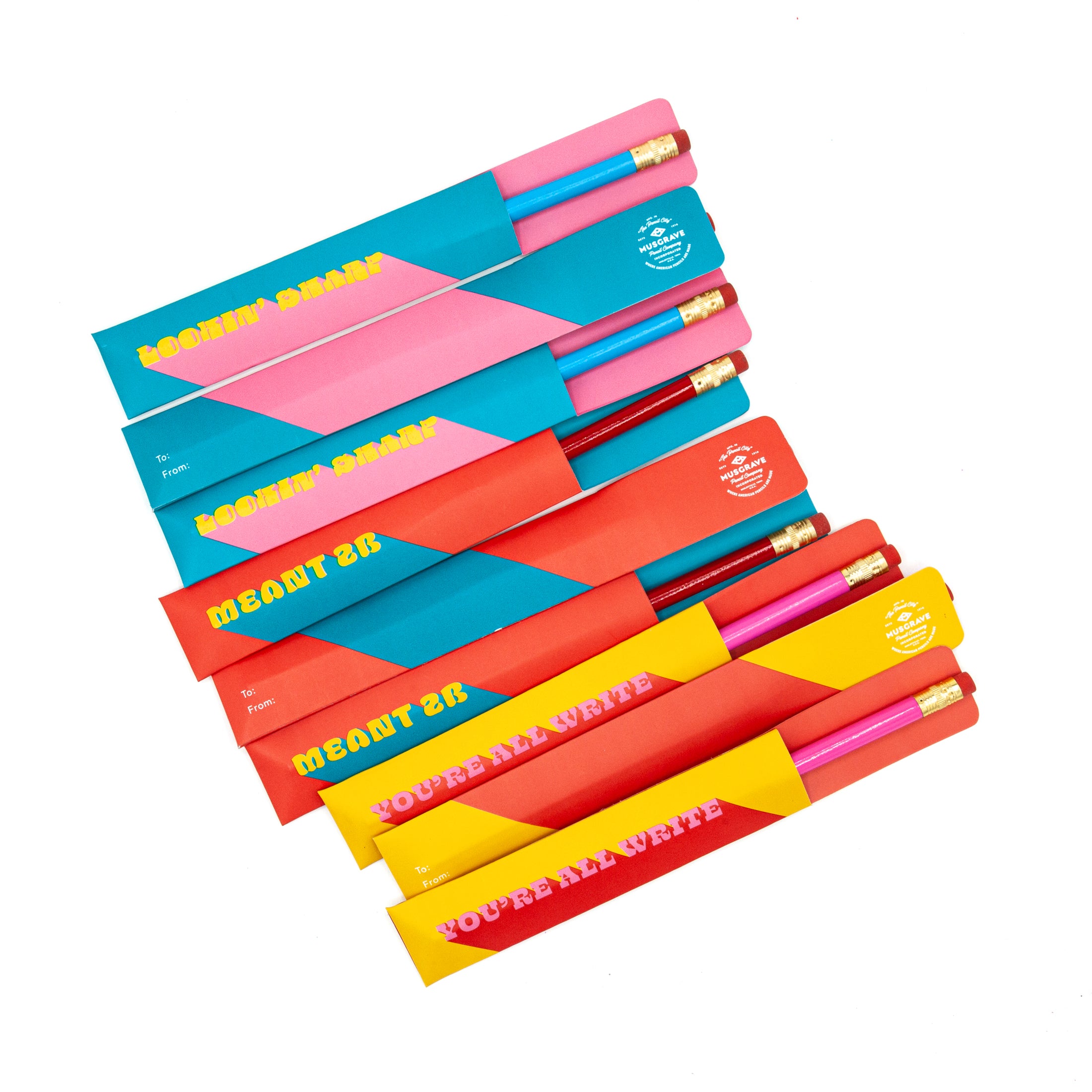 Retro Valentine Sleeves with Pencils - Set of 12 Valentines